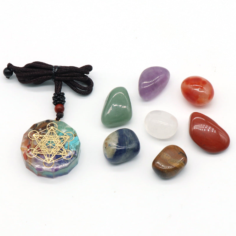 Crystal agate and jade gift set displayed on natural surface
