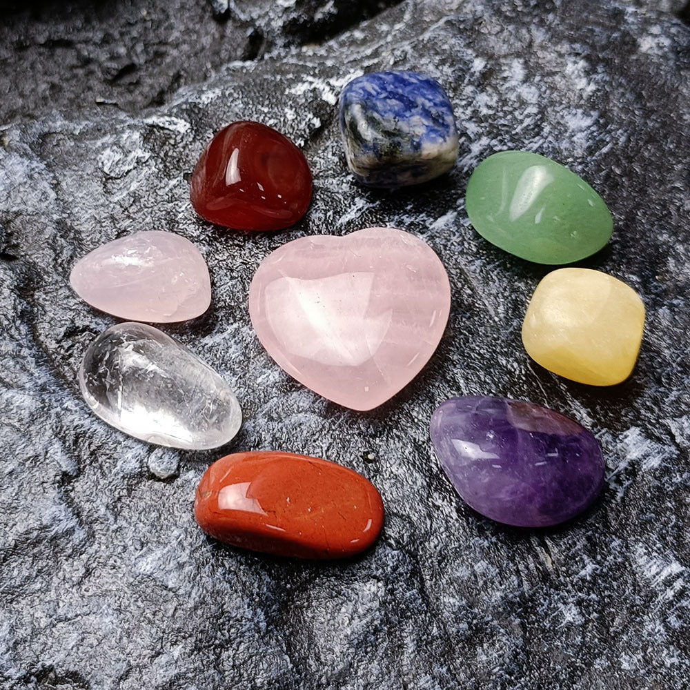 Colorful natural stone gift set box with crystal agate and jade collection