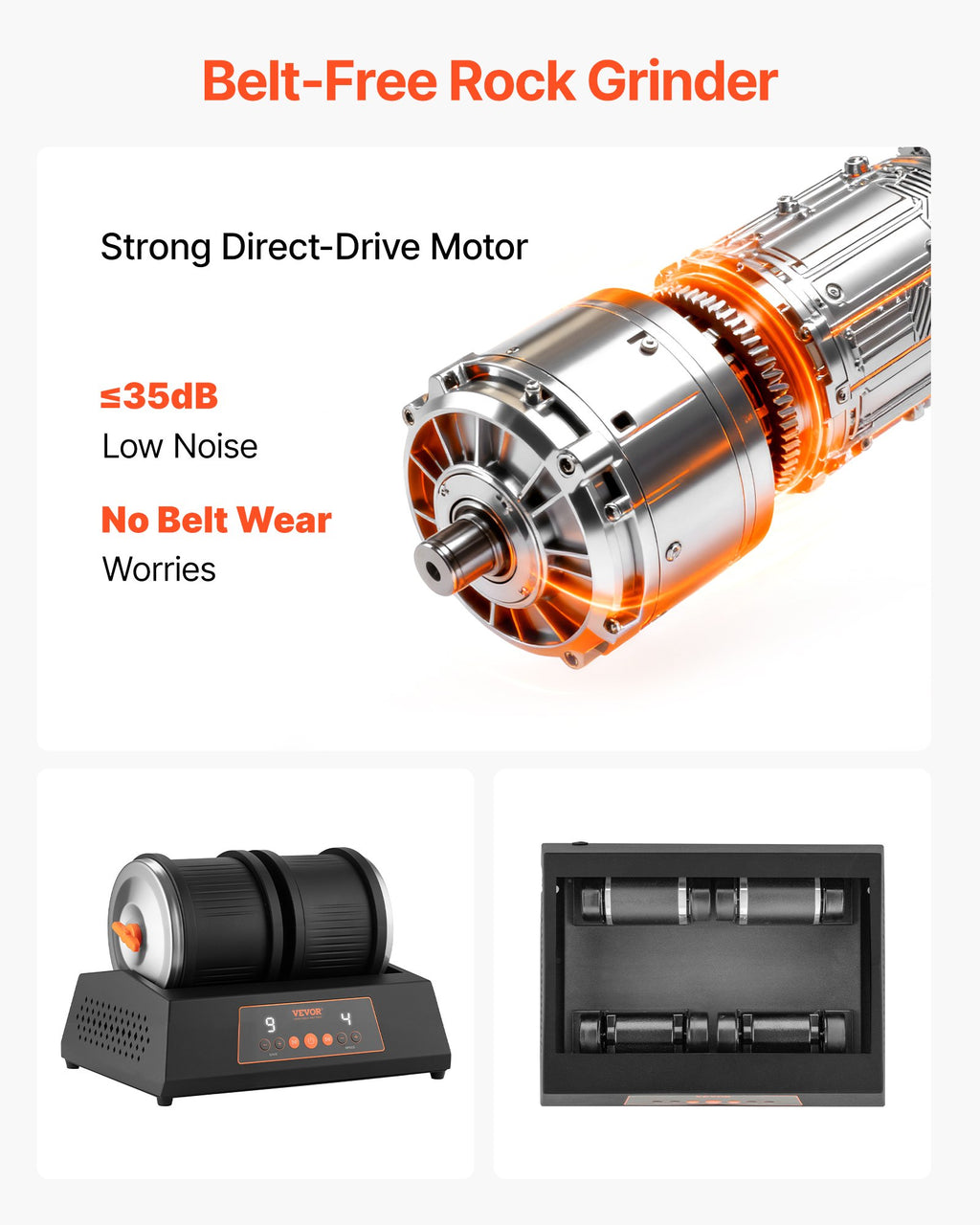 Belt-Free Rock Grinder with direct-drive motor on a white background