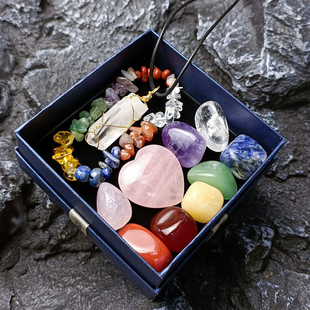 Jade and agate natural stone collection gift set detail