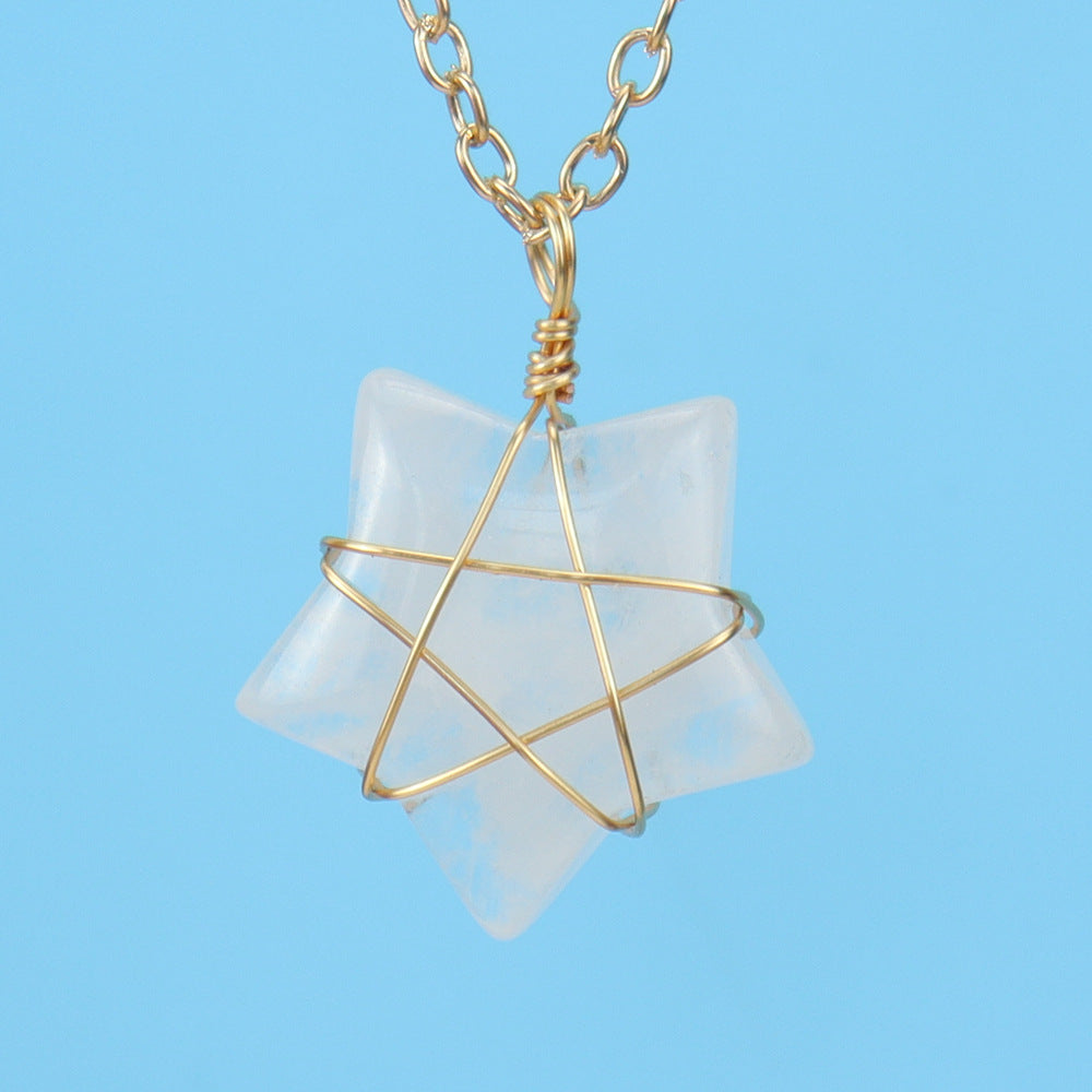 Necklace with a star-shaped pendant on a blue background
